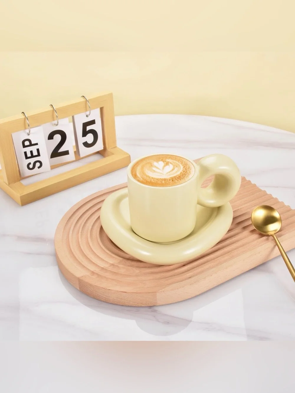 Denovin Chubby Ceramic Coffee Cup and Saucer Set